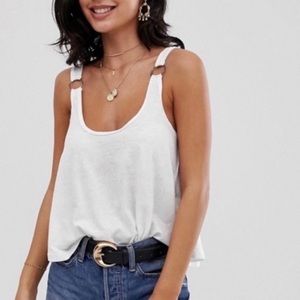 NWT Free People Carly O-ring White Tank Top Size L